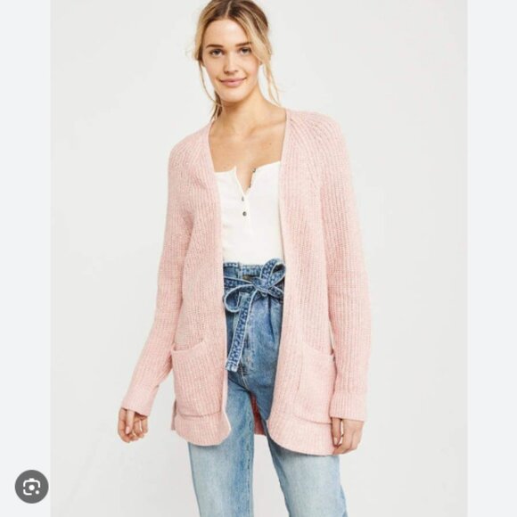 Abercrombie & Fitch Powder Pink Chunky Open Knit Chunky Cardigan Sweater Sz S - Picture 1 of 6